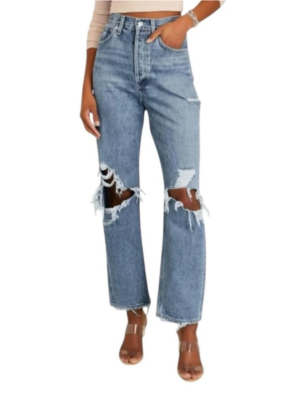 AGOLDE - 90's Mid Rise Loose Fit Jeans in Fall Out Size 26 Distressed